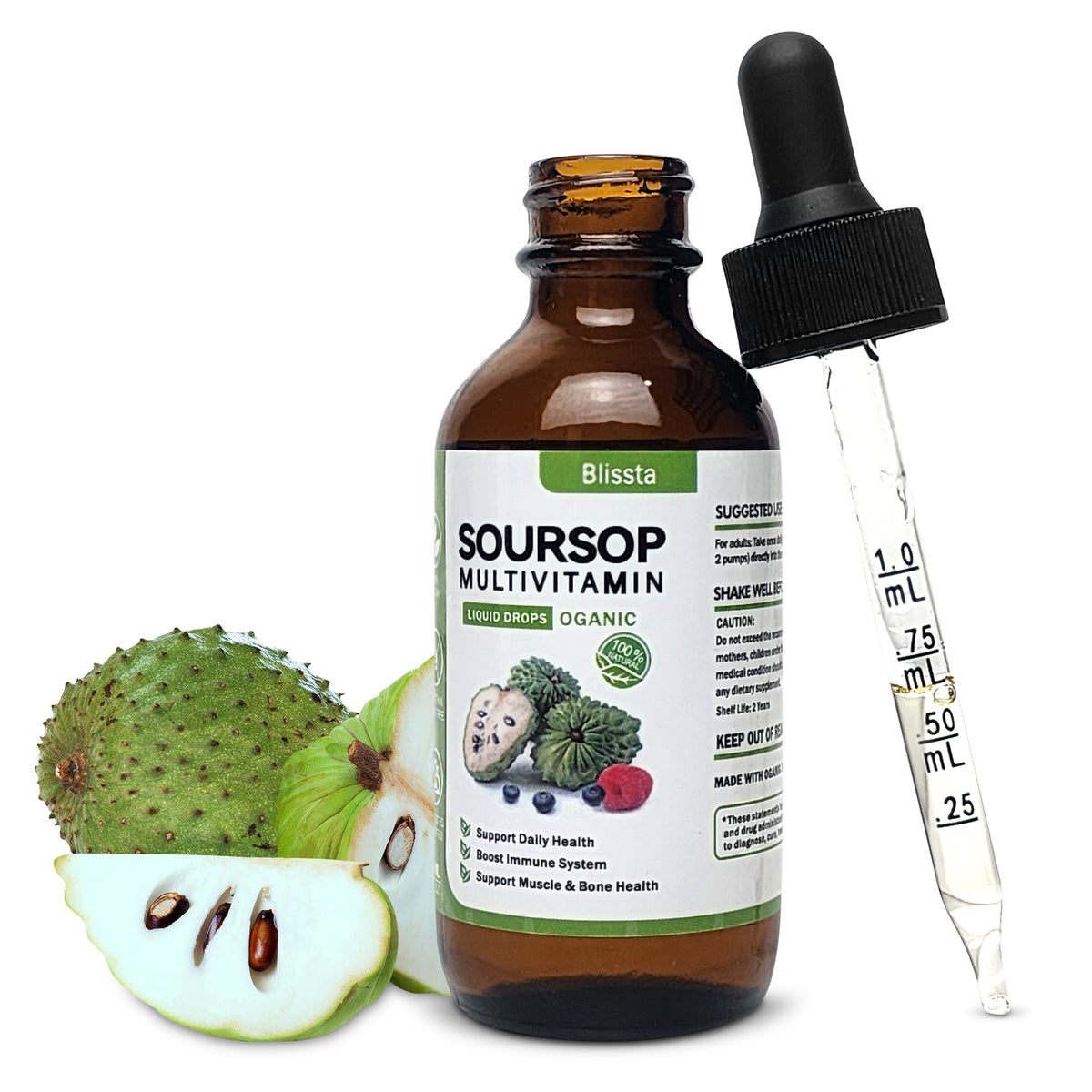 Blissta soursop multivitamin liquid drops bottle