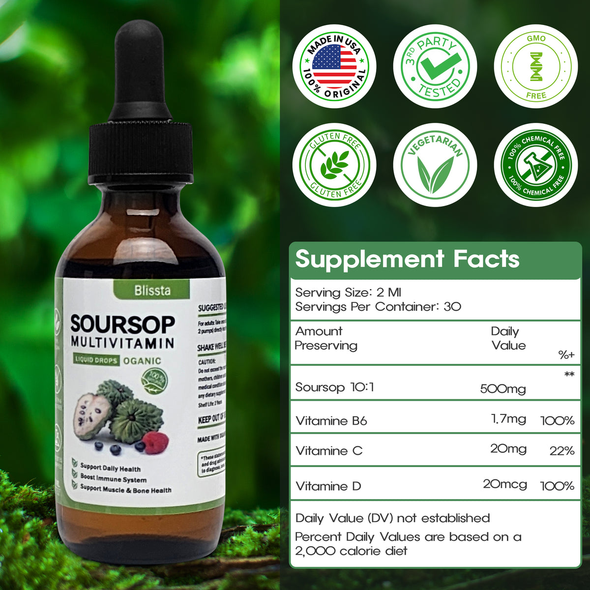 Blissta soursop multivitamin — product graphic
