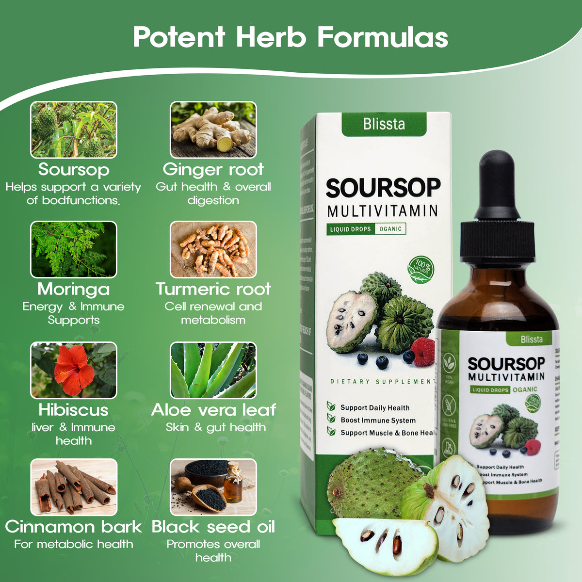 Blissta soursop multivitamin — product graphic