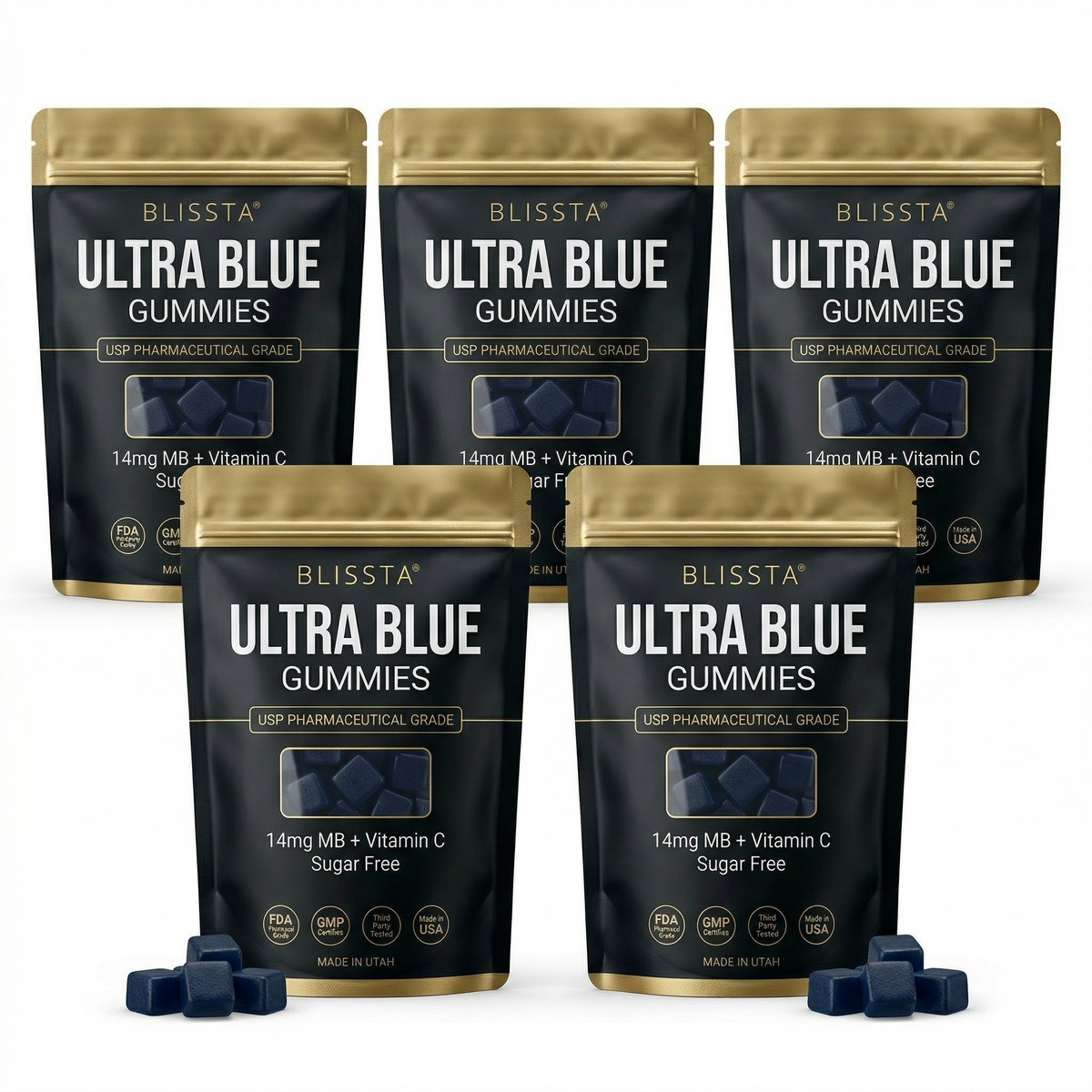 Blissta Ultra Blue Gummies — five-pouch bundle
